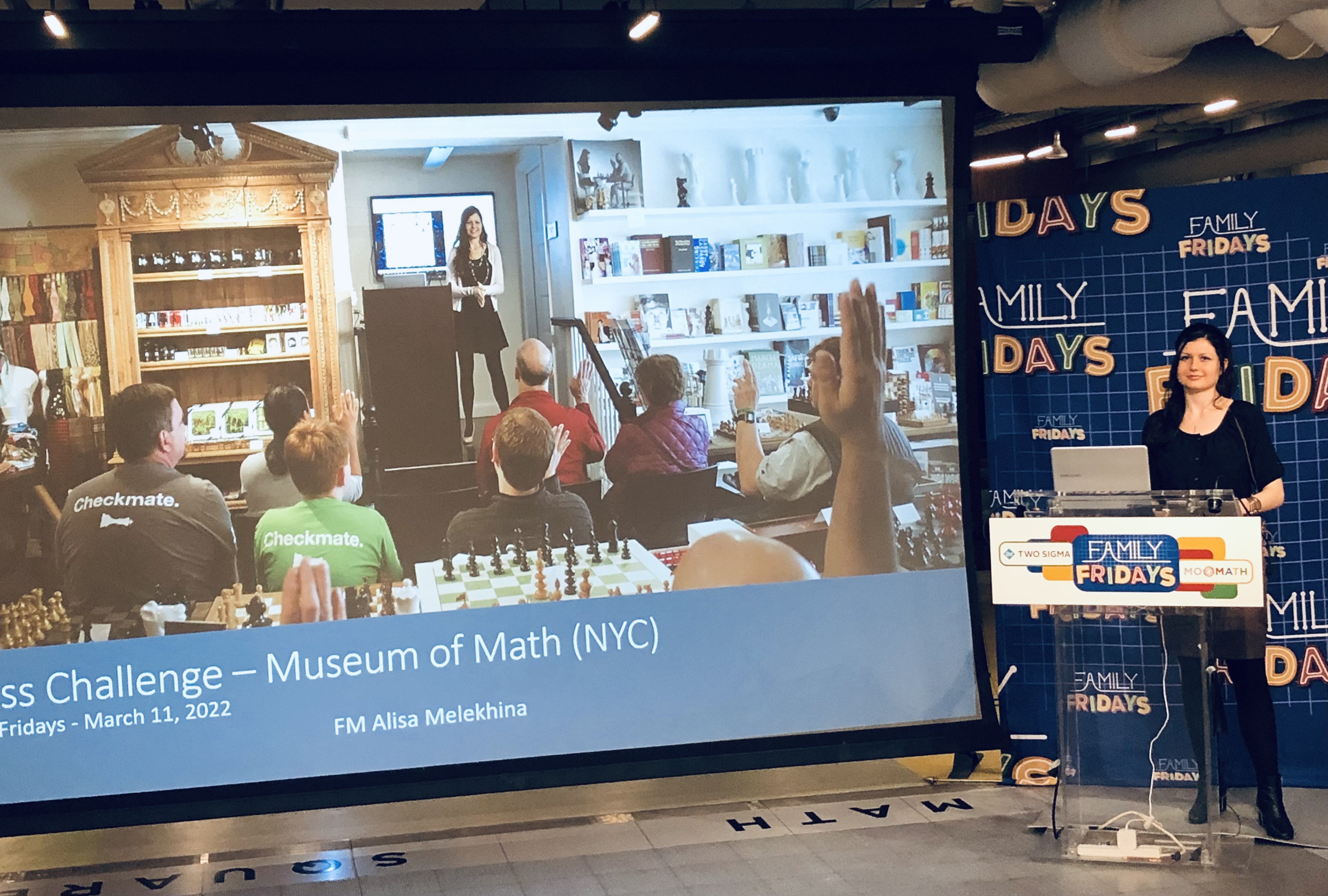 Alisa Melekhina on X: Highlights from the Chess and Math Challenge  @MoMath1 last week. We had a full house. We explored the geometrical  properties of chess and I walked down memory lane.